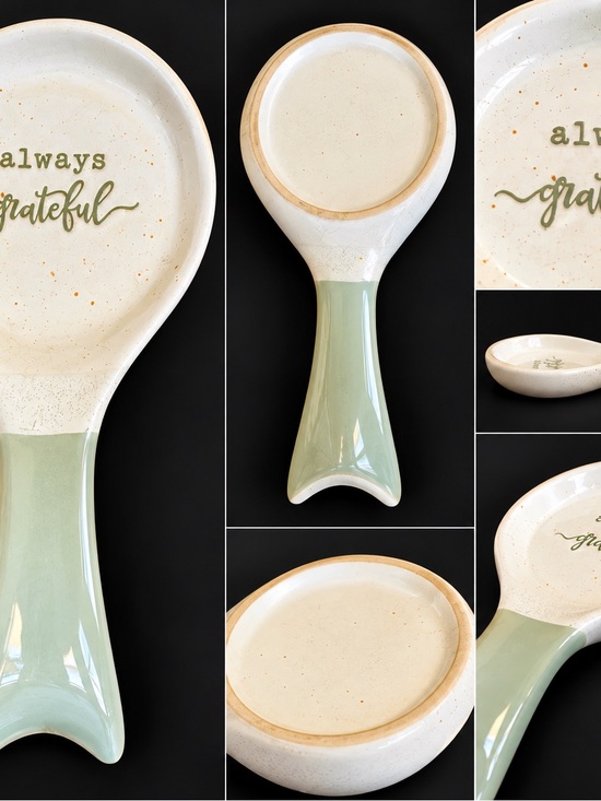 Other - Always Grateful Ceramic Spoon Rest Sage Green Farmhouse Kitchen Decor